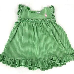 Ralph Lauren Baby Girl Dress 3‎ Month Striped Ruffle Pink Pony Green